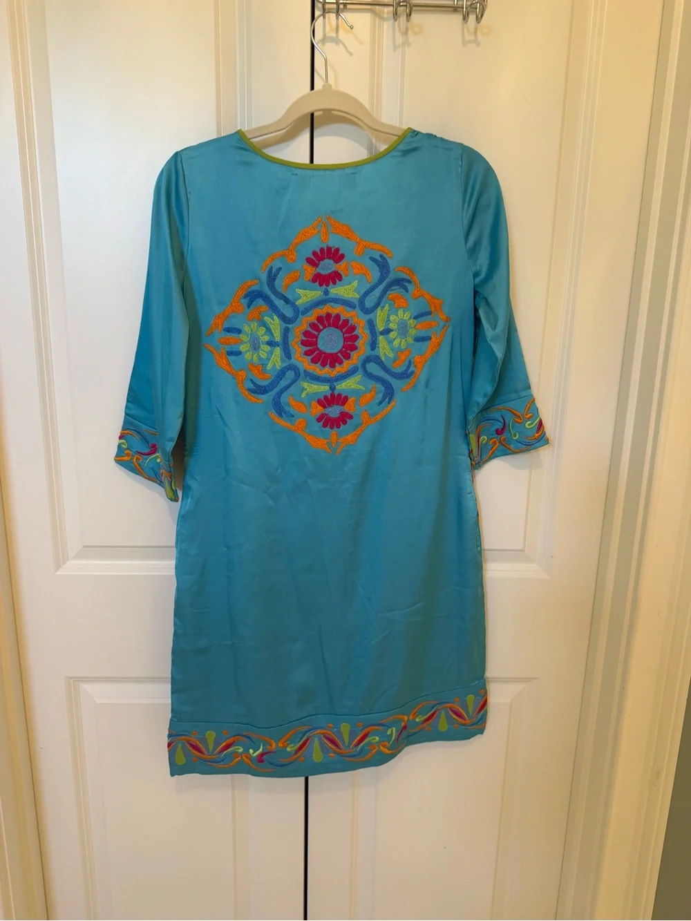 Gretchen Scott Designs Turquoise Embroidered  Dress